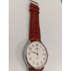 VINTAGE Mondia ανδρικό ρολόι με ασημένιο καντράν και καφέ-κόκκινο δερμάτινο λουράκι (VIN42 - 1-573-2)